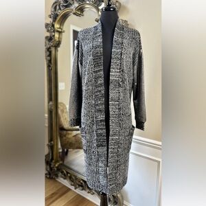 Vintage Women's Long Cozy Open-Front Cardigan Sweater Sequins Sleeves Size S/M